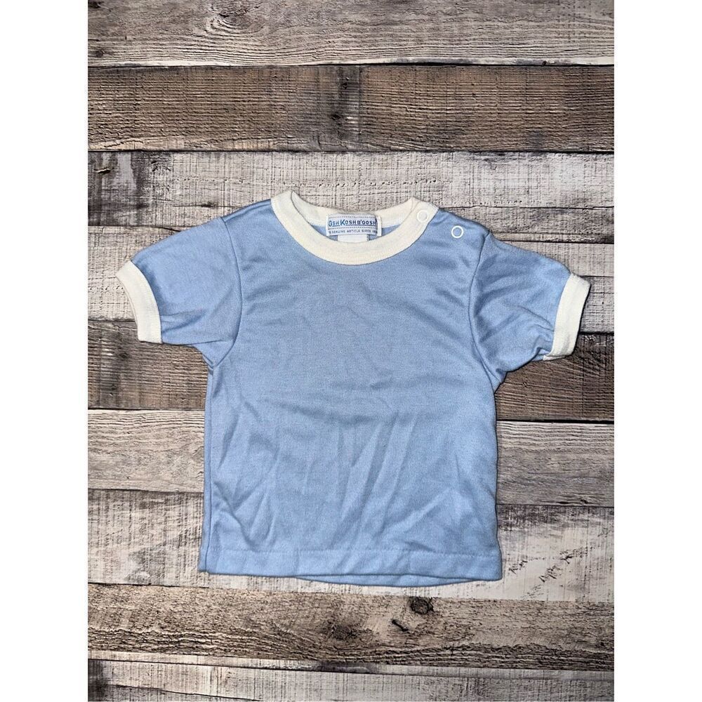 Vintage Oshkosh B’Gosh Blue White Short Sleeve Baby Boy 6-9mo. Tshirt